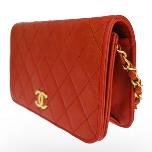 Red chanel cc mini full flap bag